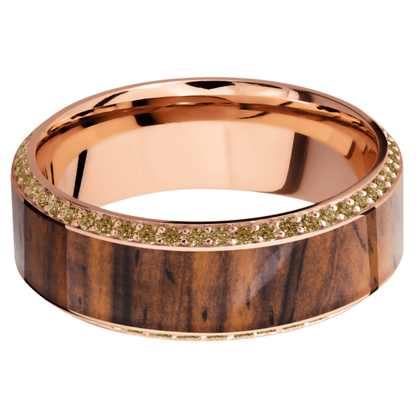 14K Rose Gold Men's Ring with Coco Diamond and Cocobolo Wood 14K Gold Men's Wedding Band