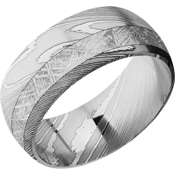 Damascus Steel Men's Ring with Gibeon Meteorite Damascus Steel Men's Wedding Band