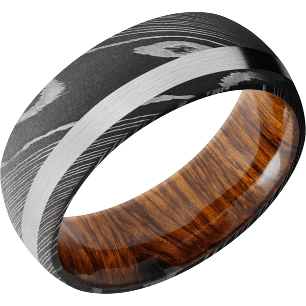 Damascus Steel Men's Ring with Palladium Silver and Desert Ironwood Damascus Steel Men's Wedding Band