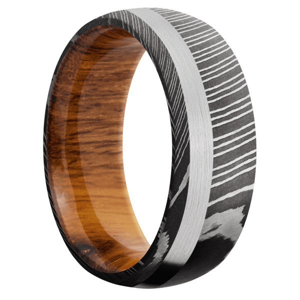 Damascus Steel Men's Ring with Palladium Silver and Desert Ironwood Damascus Steel Men's Wedding Band
