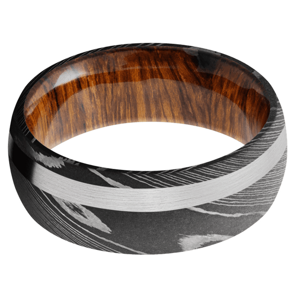 Damascus Steel Men's Ring with Palladium Silver and Desert Ironwood Damascus Steel Men's Wedding Band