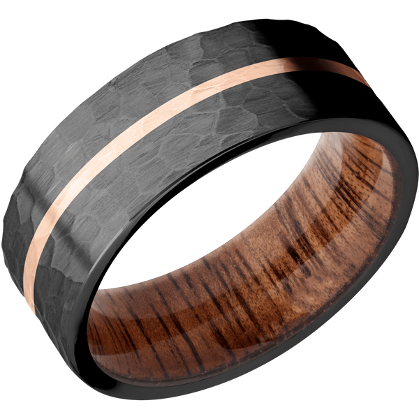 Black Zirconium Men's Ring with 14K Yellow Gold and Koa Wood 14K Gold Men's Wedding Band