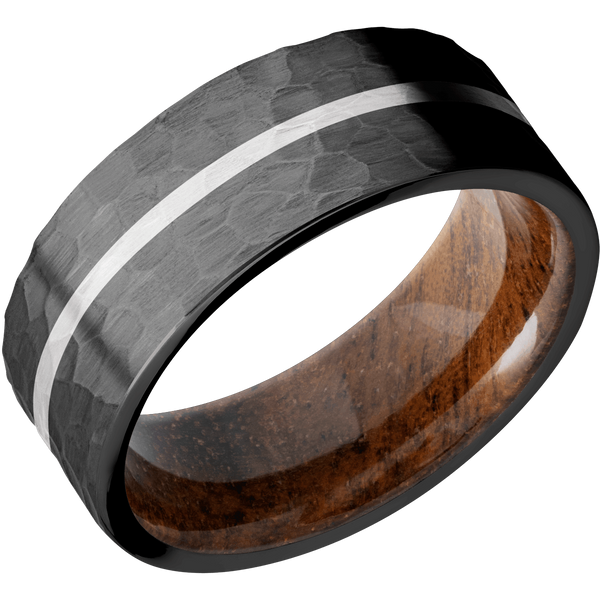 Black Zirconium Men's Ring with 14K Yellow Gold and Koa Wood 14K Gold Men's Wedding Band