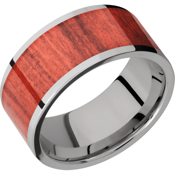 Titanium Men's Ring with Red Heart Wood Wood Men's Wedding Band