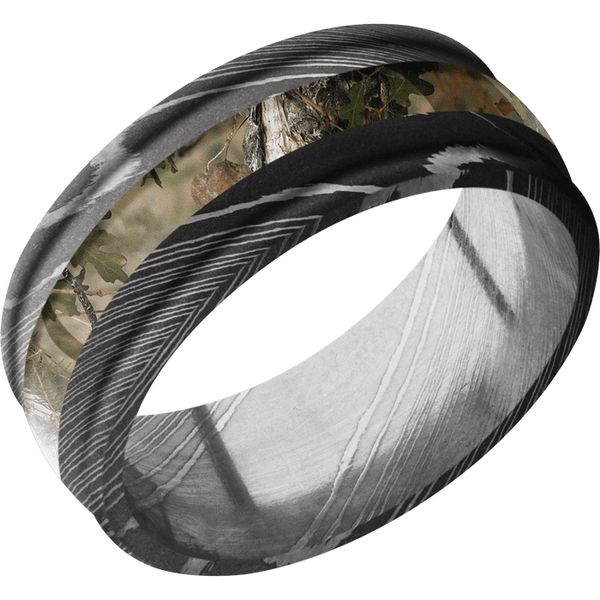 Damascus Steel Men's Ring with Kings Camo Damascus Steel Men's Wedding Band