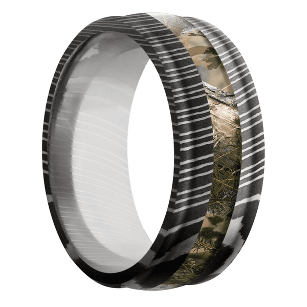 Damascus Steel Men's Ring with Kings Camo Damascus Steel Men's Wedding Band