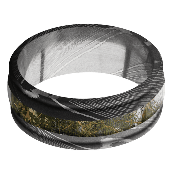 Damascus Steel Men's Ring with Kings Camo Damascus Steel Men's Wedding Band