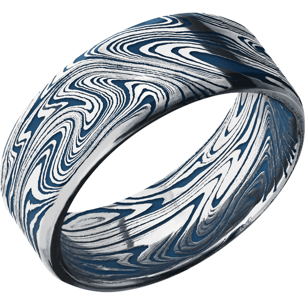 Damascus Steel Men's Ring with Cerakote