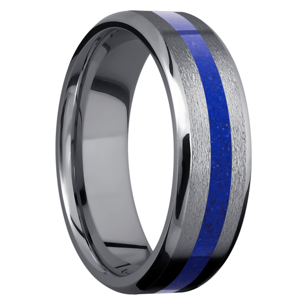 Tantalum Men's Ring with Lapis Lazuli Thin Blue Line Rings Men's Wedding Band