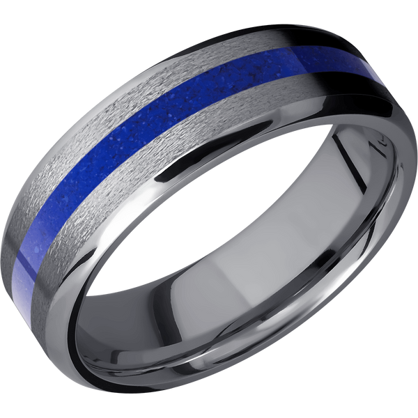 Tantalum Men's Ring with Lapis Lazuli Thin Blue Line Rings Men's Wedding Band