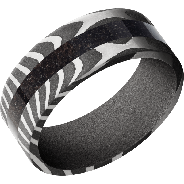 Tiger Damascus Steel Men's Ring with Dinosaur Bone and Cerakote Damascus Steel Men's Wedding Band