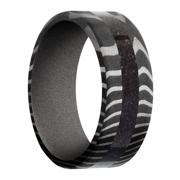 Tiger Damascus Steel Men's Ring with Dinosaur Bone and Cerakote Damascus Steel Men's Wedding Band