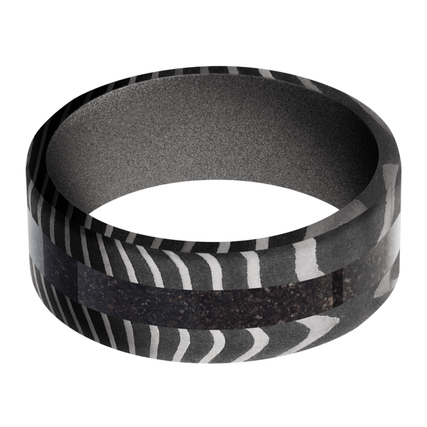 Tiger Damascus Steel Men's Ring with Dinosaur Bone and Cerakote Damascus Steel Men's Wedding Band