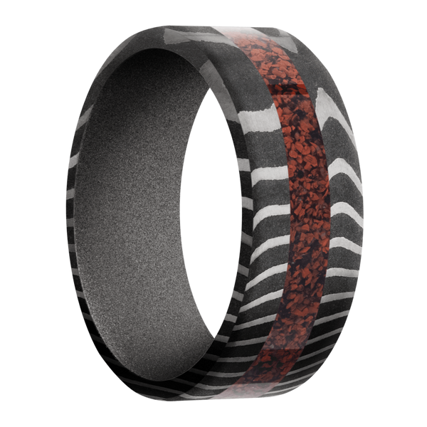 Tiger Damascus Steel Men's Ring with Dinosaur Bone and Cerakote Damascus Steel Men's Wedding Band