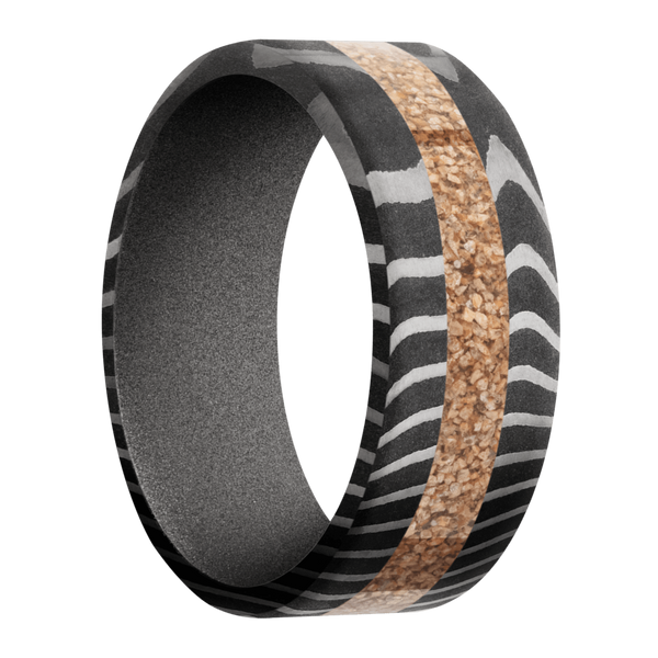 Tiger Damascus Steel Men's Ring with Dinosaur Bone and Cerakote Damascus Steel Men's Wedding Band
