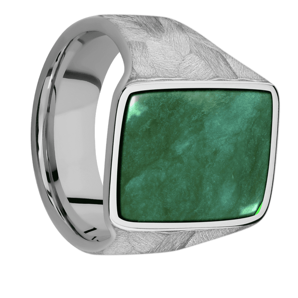 Large Rectangle signet ring (20x14.5mm) in Titanium, with a Wide style band, a Washington Green Jade inlay. All Rings Men's Wedding Band