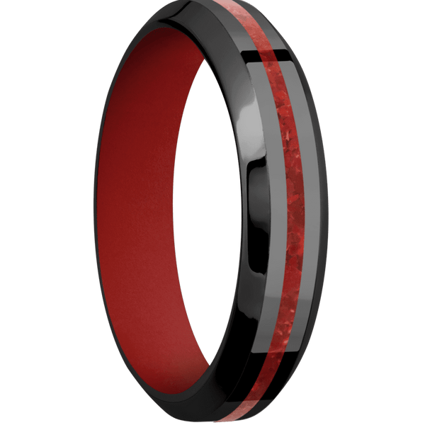 Zirconium + Polish , Polish Finish + USMC Red All Rings Men's Wedding Band