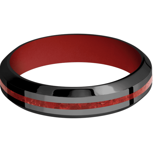 Zirconium + Polish , Polish Finish + USMC Red All Rings Men's Wedding Band