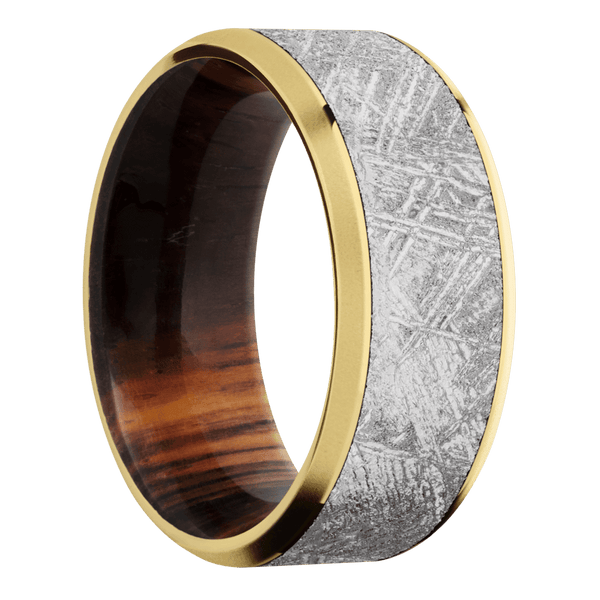 14K Yellow Gold + Polish , Bead Finish + Cocobolo All Rings Men's Wedding Band