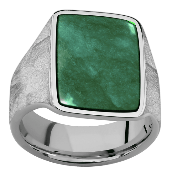 Large Rectangle signet ring (20x14.5mm) in Titanium, with a Wide style band, a Washington Green Jade inlay. All Rings Men's Wedding Band