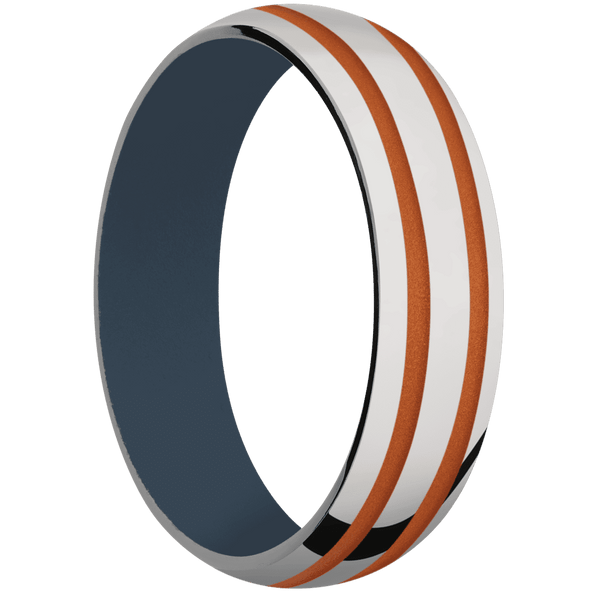 Titanium + Polish Finish + Navy Blue All Rings Men's Wedding Band