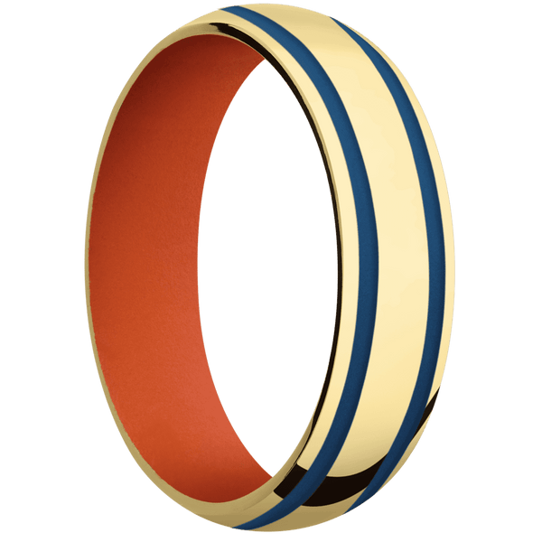 14K Yellow Gold + Polish Finish + Hunter Orange All Rings Men's Wedding Band