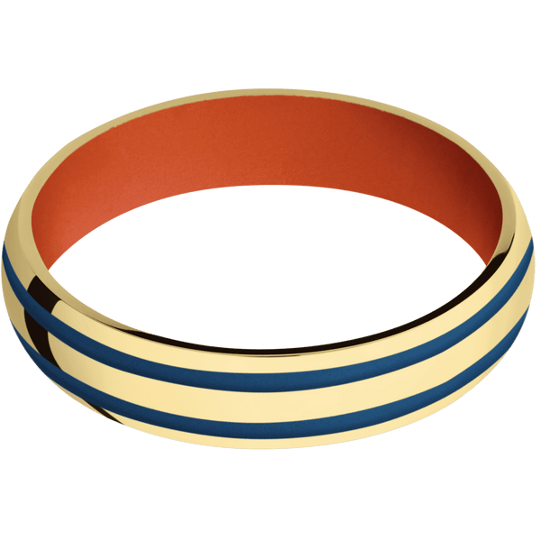 14K Yellow Gold + Polish Finish + Hunter Orange All Rings Men's Wedding Band