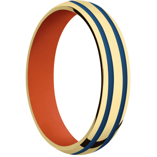 14K Yellow Gold + Polish Finish + Hunter Orange All Rings Men's Wedding Band