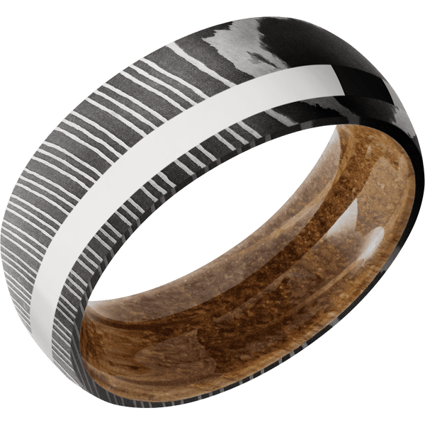 Damascus + Acid Finish + Whiskey Barrel Included in Sale Pricing Men's Wedding Band