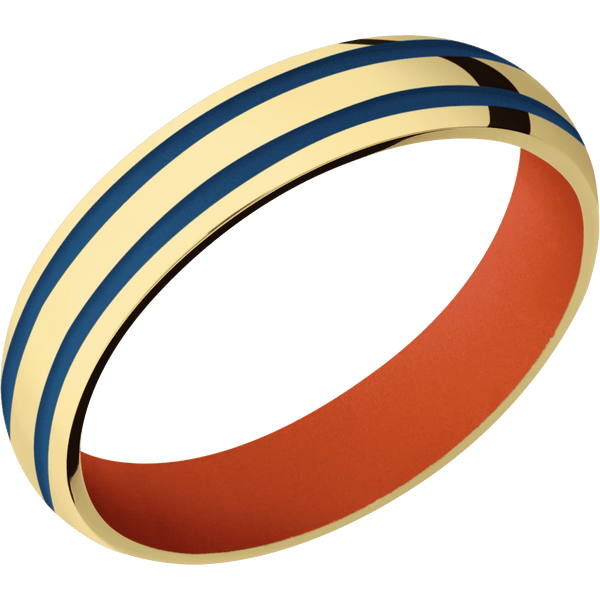 14K Yellow Gold + Polish Finish + Hunter Orange All Rings Men's Wedding Band