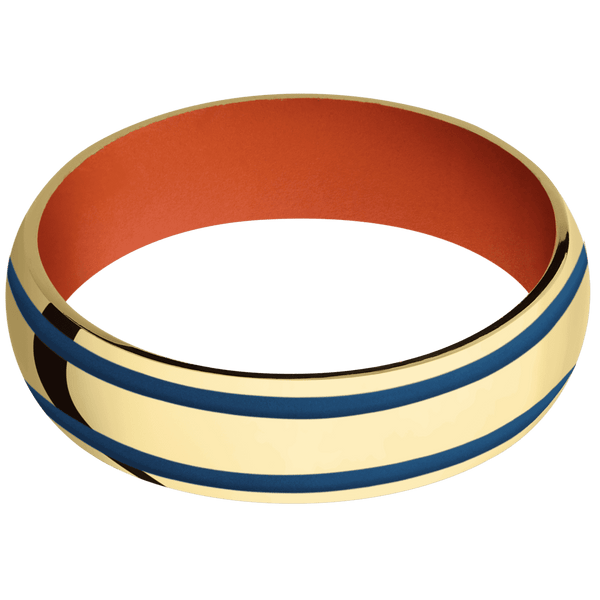 14K Yellow Gold + Polish Finish + Hunter Orange All Rings Men's Wedding Band