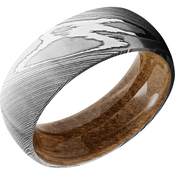 Damascus + Polish Finish + Whiskey Barrel Included in Sale Pricing Men's Wedding Band