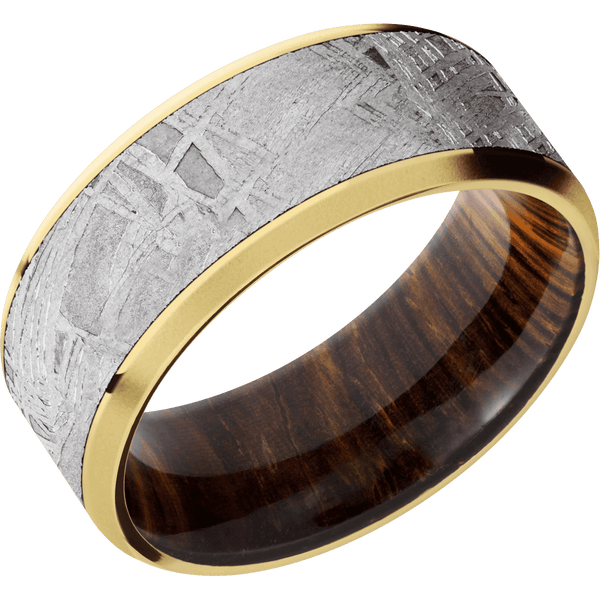 14K Yellow Gold + Polish , Bead Finish + Cocobolo All Rings Men's Wedding Band