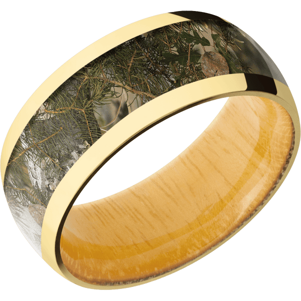 14K Yellow Gold + Polish Finish + Osage Orange All Rings Men's Wedding Band
