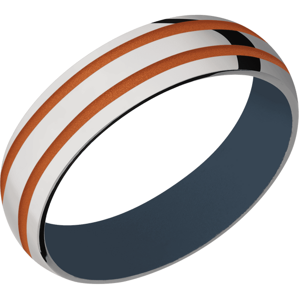 Titanium + Polish Finish + Navy Blue All Rings Men's Wedding Band