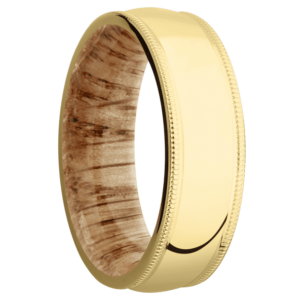 14K Yellow Gold + Polish Finish + Natural Oak All Rings Men's Wedding Band