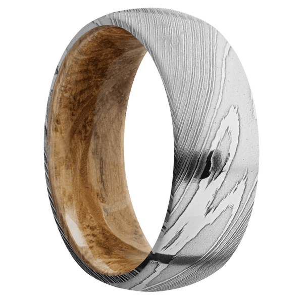 Damascus + Polish Finish + Whiskey Barrel Included in Sale Pricing Men's Wedding Band