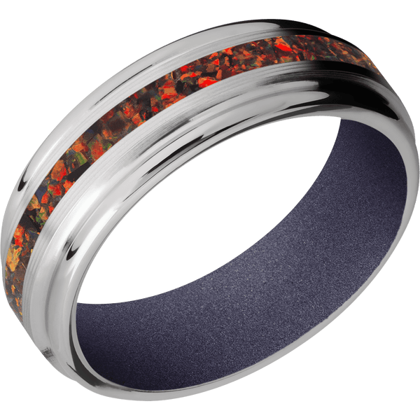 Titanium + Machine , Polish Finish + Crushed Orchid Included in Sale Pricing Men's Wedding Band