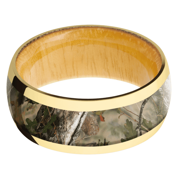14K Yellow Gold + Polish Finish + Osage Orange All Rings Men's Wedding Band