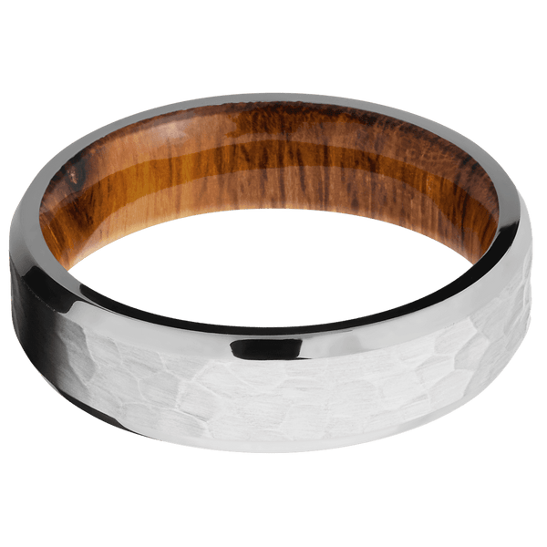 14K White Gold + Hammer , Polish Finish + Desert Iron Wood