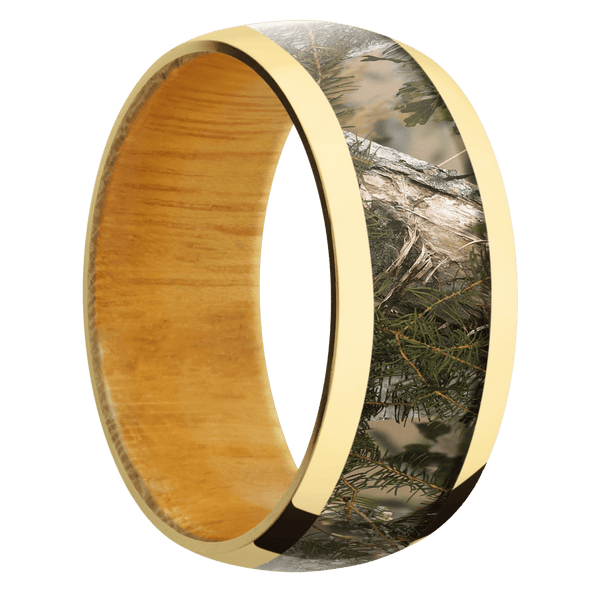 14K Yellow Gold + Polish Finish + Osage Orange All Rings Men's Wedding Band