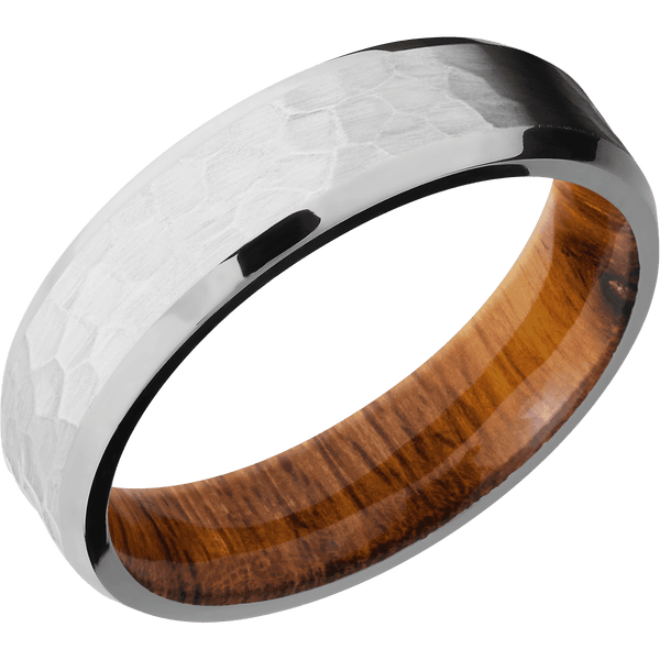 14K White Gold + Hammer , Polish Finish + Desert Iron Wood