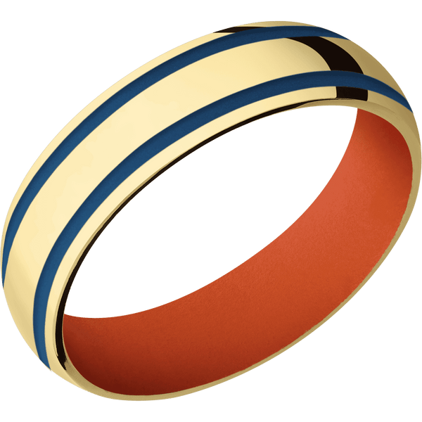 14K Yellow Gold + Polish Finish + Hunter Orange All Rings Men's Wedding Band