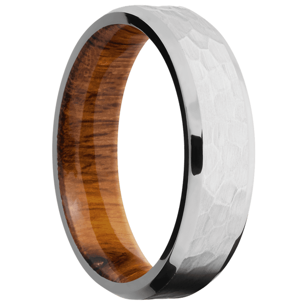 14K White Gold + Hammer , Polish Finish + Desert Iron Wood