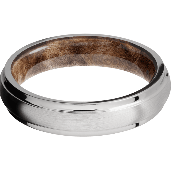 Platinum + Satin , Polish Finish + Maple Burl All Rings Men's Wedding Band