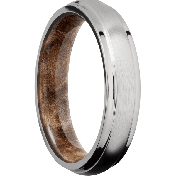 Platinum + Satin , Polish Finish + Maple Burl All Rings Men's Wedding Band