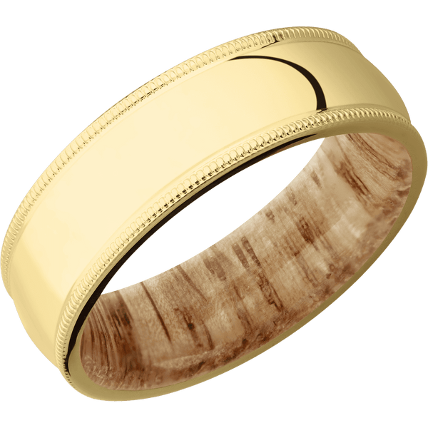 14K Yellow Gold + Polish Finish + Natural Oak All Rings Men's Wedding Band