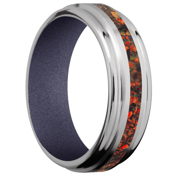 Titanium + Machine , Polish Finish + Crushed Orchid Included in Sale Pricing Men's Wedding Band