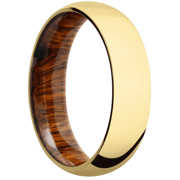 18K Yellow Gold + Polish Finish + Desert Iron Wood All Rings Men's Wedding Band