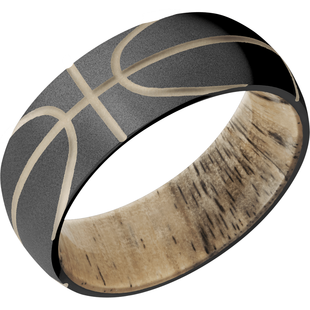 Black Zirconium Men's Baseball Ring with Wood